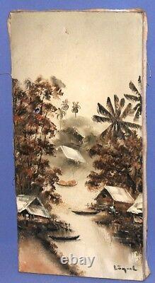 Vintage river landscape oil painting signed