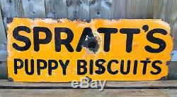 Vintage -spratts Puppy Biscuits- Enamel Dog Hound Pet Food Shop Advertising Sign