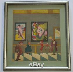 Vntg Antique Abstract Painting Museum Show Gallery Nude Surreal Modernism 1940