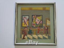 Vntg Antique Abstract Painting Museum Show Gallery Nude Surreal Modernism 1940