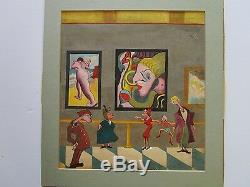 Vntg Antique Abstract Painting Museum Show Gallery Nude Surreal Modernism 1940