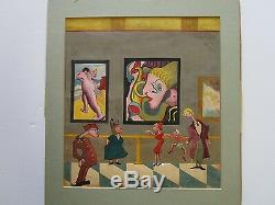 Vntg Antique Abstract Painting Museum Show Gallery Nude Surreal Modernism 1940