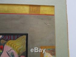 Vntg Antique Abstract Painting Museum Show Gallery Nude Surreal Modernism 1940