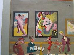 Vntg Antique Abstract Painting Museum Show Gallery Nude Surreal Modernism 1940