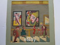 Vntg Antique Abstract Painting Museum Show Gallery Nude Surreal Modernism 1940