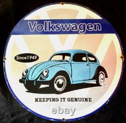 Vntg Art VOLKSWAGEN KEEPING IT GENUINE 1949 PORCELAIN SIGN Rare 30 Get it