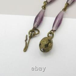 Vtg 1930s Art Deco Signed Czech Amethyst Glass Flower Dangle Pendant Necklace