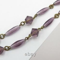 Vtg 1930s Art Deco Signed Czech Amethyst Glass Flower Dangle Pendant Necklace