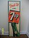 Vtg 1953 Freshup With 7up Soda Pop Embossed Metal Sign 42x 13 Very Rare