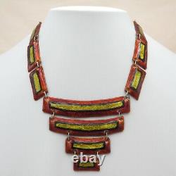 Vtg 1960s 70s Signed Limoges Foiled Enamel French Modernist Bib Necklace