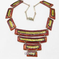 Vtg 1960s 70s Signed Limoges Foiled Enamel French Modernist Bib Necklace