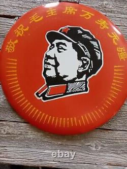 Vtg 1968 Mao Propaganda Original Enamel Sign Very Good Cond 13x13 In