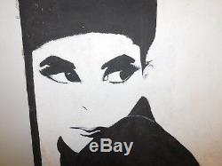 Vtg 1970s Acrylic Canvas Signed Painting Pop Art Mid Century Modern Black/White