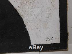 Vtg 1970s Acrylic Canvas Signed Painting Pop Art Mid Century Modern Black/White