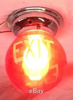 Vtg Art Deco Theater Exit Sign Ruby Red Glass Ceiling Light Fixture Old 571-18E