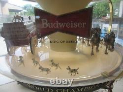 Vtg Budweiser Beer Sign Carousel Motion Bar Light Up Horse Team Wagon Old W Box