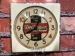 Vtg Chrome Deco Dr. Pepper Soda Store Advertising Diner Kitchen Wall Clock Sign