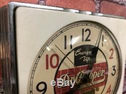 Vtg Chrome Deco Dr. Pepper Soda Store Advertising Diner Kitchen Wall Clock Sign