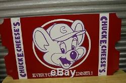 Vtg Chuck E Cheese Pizza Big Giant Ticket Sign Advertising 42x23