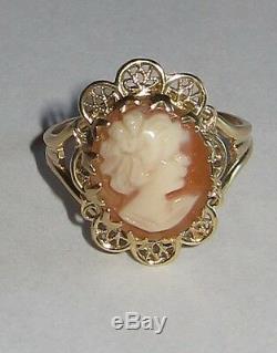 Vtg Estate Antique Shell carved victorian CAMEO RING 10k Signed PSCO yellow gold