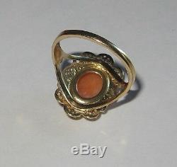 Vtg Estate Antique Shell carved victorian CAMEO RING 10k Signed PSCO yellow gold