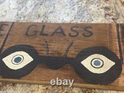 Vtg Eye glass exams wooden advertising eye glass sign