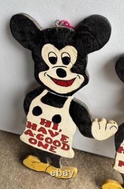 Vtg God Bless America Mickey Mouse Wood Sign Store Display Cartoon Animation