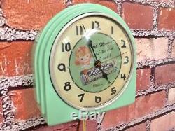 Vtg Green Deco Telechron Wrigley Gum-old Store Advertising Diner Wall Clock Sign