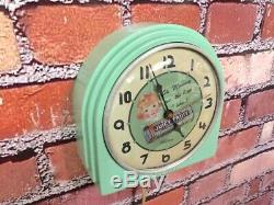 Vtg Green Deco Telechron Wrigley Gum-old Store Advertising Diner Wall Clock Sign