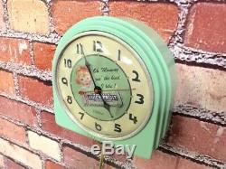 Vtg Green Deco Telechron Wrigley Gum-old Store Advertising Diner Wall Clock Sign