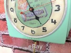 Vtg Green Deco Telechron Wrigley Gum-old Store Advertising Diner Wall Clock Sign