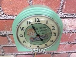 Vtg Green Deco Telechron Wrigley Gum-old Store Advertising Diner Wall Clock Sign