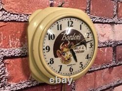 Vtg Hammond Bordens Ice Cream-milk Old Diner Advertising Kitchen Wall Clock Sign