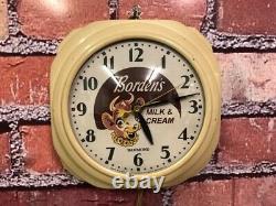 Vtg Hammond Bordens Ice Cream-milk Old Diner Advertising Kitchen Wall Clock Sign