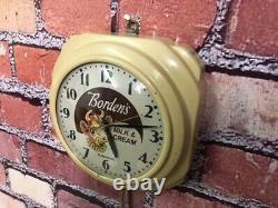 Vtg Hammond Bordens Ice Cream-milk Old Diner Advertising Kitchen Wall Clock Sign