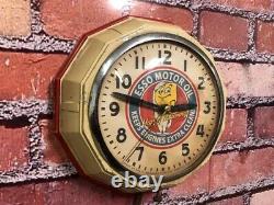 Vtg Ingraham Esso Oil Drop Old Gas Station Advertising Display Wall Clock Sign