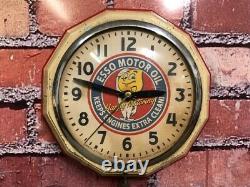 Vtg Ingraham Esso Oil Drop Old Gas Station Advertising Display Wall Clock Sign