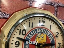 Vtg Ingraham Esso Oil Drop Old Gas Station Advertising Display Wall Clock Sign