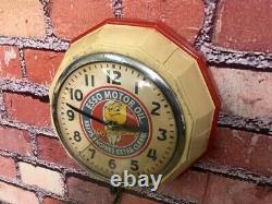 Vtg Ingraham Esso Oil Drop Old Gas Station Advertising Display Wall Clock Sign