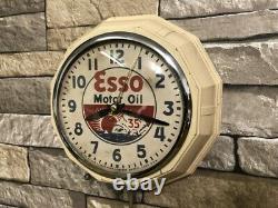 Vtg Ingraham Esso Oil Old Gas Station Advertising Display Wall Clock Sign Mobil