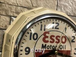 Vtg Ingraham Esso Oil Old Gas Station Advertising Display Wall Clock Sign Mobil