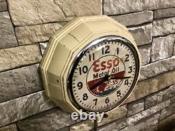 Vtg Ingraham Esso Oil Old Gas Station Advertising Display Wall Clock Sign Mobil