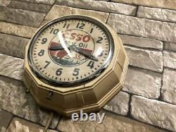 Vtg Ingraham Esso Oil Old Gas Station Advertising Display Wall Clock Sign Mobil