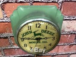 Vtg Ingraham John Deere Old Tractor Dealer Advertising Farm Store Clock Sign