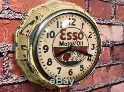 Vtg Ingraham Old Esso Oil Advertising Gas Station Display Wall Clock Sign Gulf