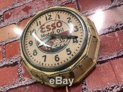 Vtg Ingraham Old Esso Oil Advertising Gas Station Display Wall Clock Sign Gulf