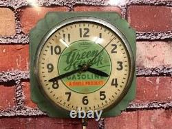 Vtg Ingraham Shell Green Streak Oil-old Gas Station Advertising Wall Clock Sign