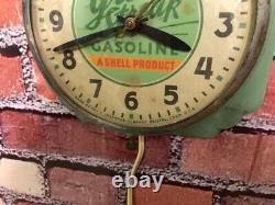 Vtg Ingraham Shell Green Streak Oil-old Gas Station Advertising Wall Clock Sign