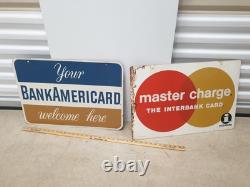 Vtg Lot 1960s BankAmericard Gas Master Charge Credit Card Double-Sided Sign
