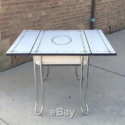 Vtg Mochi Signed Procelain Enamel Kitchen Table-retro/mcm-chrome Hairpin Legs